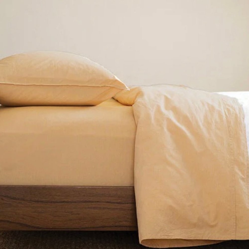 Cimino Home Flax Chambray Sheet Set + Turquoise & Flax Gingham Pillowcase Set